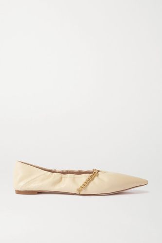 Chain-embellished Leather Point-toe Flats - Beige