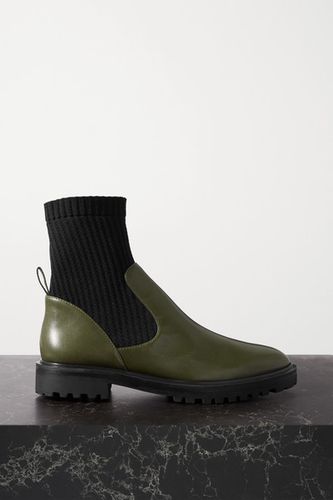 Leather And Ribbed-knit Ankle Boots - Forest green