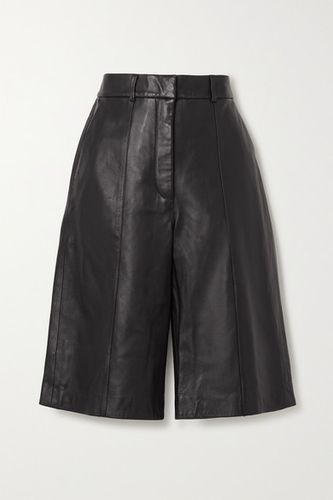 Nora Pleated Leather Shorts - Black