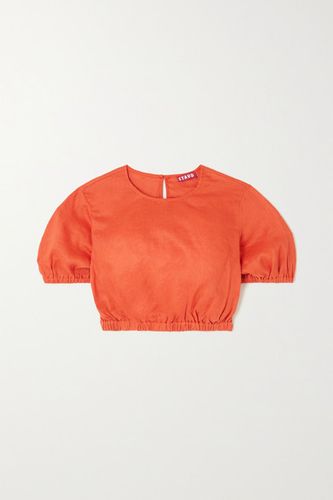 Athena Cropped Linen Top - Orange