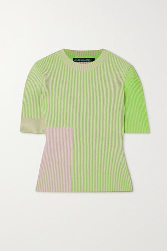 Janis Two-tone Ribbed-knit Top - Green