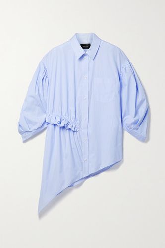 Asymmetric Ruffled Pinstriped Cotton-poplin Shirt - Blue