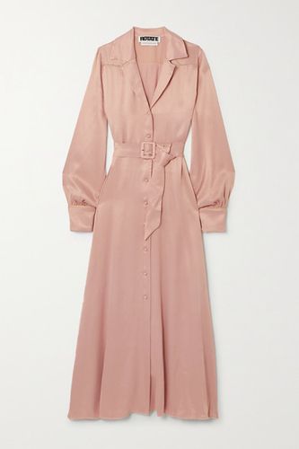 Jojo Belted Satin Midi Shirt Dress - Blush