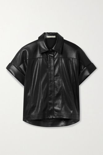 Alice Olivia - Edyth Paneled Vegan Leather Shirt - Black