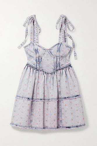 Dorna Polka-dot Embroidered Denim Mini Dress - Light denim