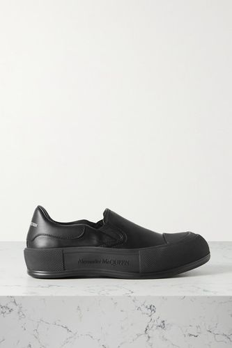 Leather Slip-on Exaggerated-sole Sneakers - Black