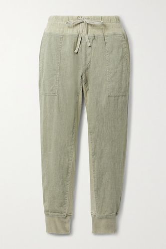 Jersey-trimmed Cotton-blend Track Pants - Army green