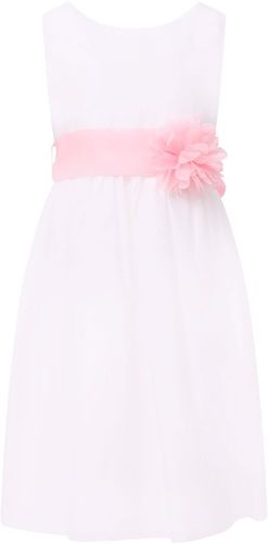 White Dress With Pink Tulle Flower For Girl