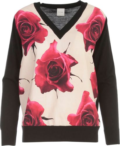 Flowers Printing V Neck Sweater