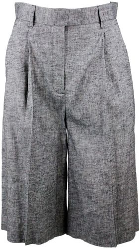 Linen Blend Bermuda Pants With Pleats