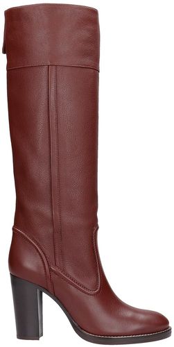 High Heels Boots In Bordeaux Leather