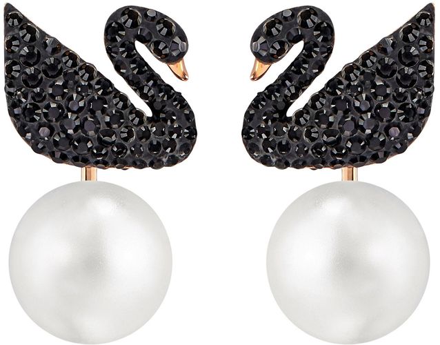 Orecchini 'Iconic Swan'  nero / bianco perla / oro rosé