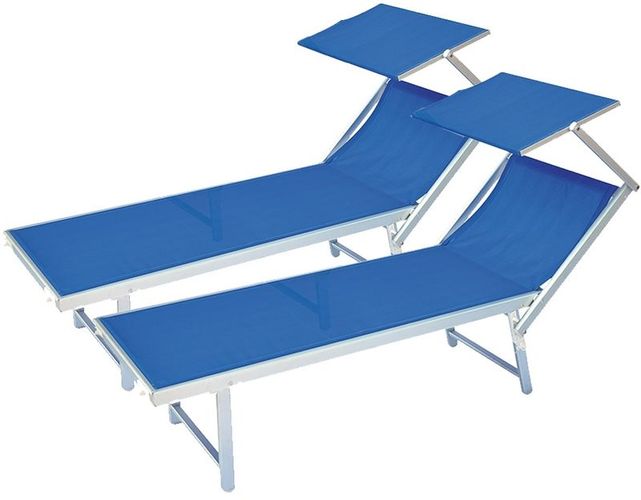Coppia 2 pz lettini Prendisole Sdraio Alluminio Piscina Mare Spiaggia Giardino parasole di colore blu