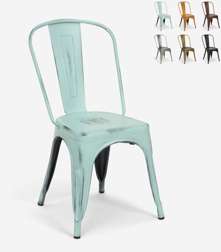 20 sedie design industriale metallo vintage shabby chic stile tolix Steel Old | Azzurro