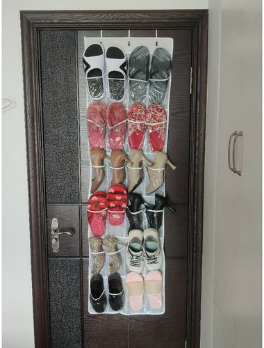 24 manici Borse per scarpe trasparenti Porta scarpe pieghevoli Organizer Borsa da appendere per la casa Bianco