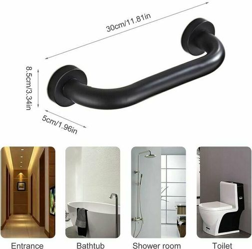 30 cm Maniglia per bagno, maniglia per doccia di sicurezza, maniglia antiscivolo per bagno, vasca da bagno, wc (nero)