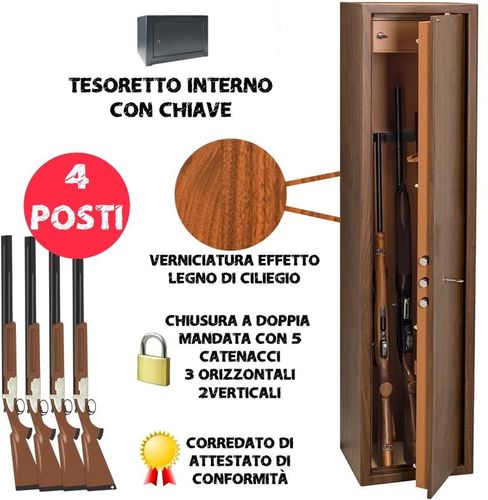 Armadio portafucili 4 POSTI blindato effetto legno fuciliera + tesoretto