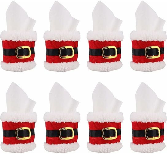 Portatovaglioli di Natale 8 pezzi, portatovaglioli in feltro Babbo Natale con fibbia per cintura Design portatovagliolo a fascia per