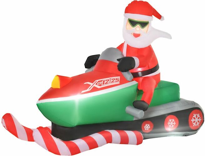 Babbo Natale Gonfiabile Luminoso 210x110x160 cm su Motoslitta Rosso