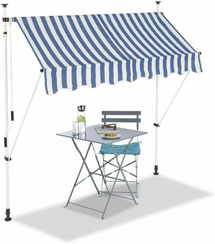 HHYVA2012-Bluewhite Tenda da sole manuale a scomparsa per patio e terrazza 200x120cm bianca e blu - Blanco