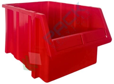 Cassa bocca di lupo in plastica (PP), sovrapponibile e componibile, capacità 15 Lt, Mis. 253 L x 402 P x 200 H mm, colore rosso