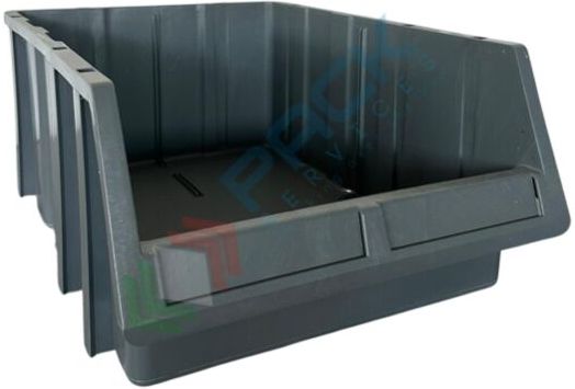 Cassa bocca di lupo in plastica (PP), sovrapponibile e componibile, capacità 26 Lt, Mis. 340 L x 503 P x 200 H mm, colore grigio