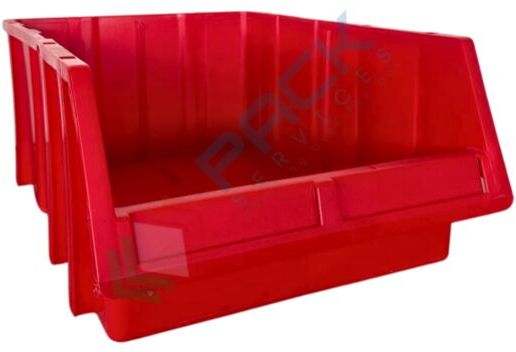 Cassa bocca di lupo in plastica (PP), sovrapponibile e componibile, capacità 26 Lt, Mis. 340 L x 503 P x 200 H mm, colore rosso