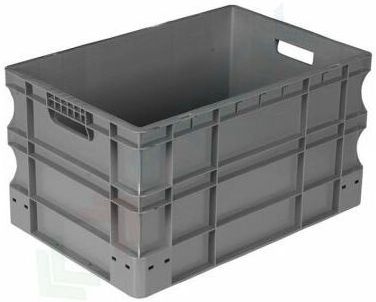 Cassetta in plastica (PP) sovrapponibile per alimenti, 65 Lt, mis. 600 L x 400 P x 330 H mm, base e pareti chiuse, maniglie passanti