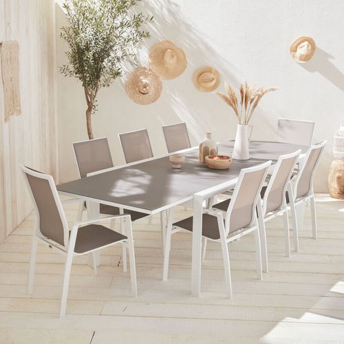 Coppia di sedie Washington Bianco/ Marrone Talpa in alluminio bianco e textilene colore marrone talpa, impilabili - Bianco