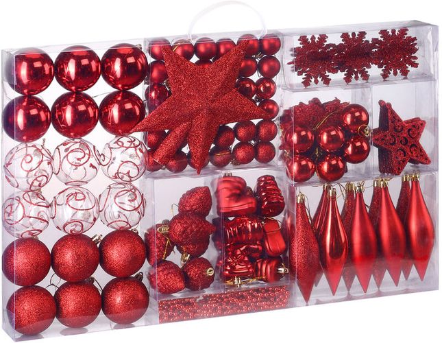 Set di palline di Natale composto da varie fantasie varie quantità varie taglie Rosso