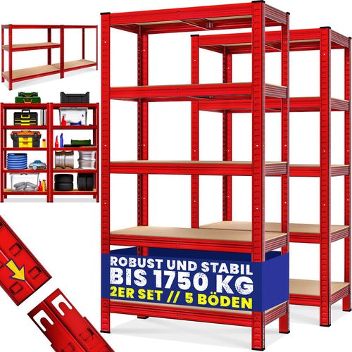 Deuba Scaffale alta portata 2 pezzi metallo rivestito a polvere - 180x90x40cm - max carico 875kg rosso