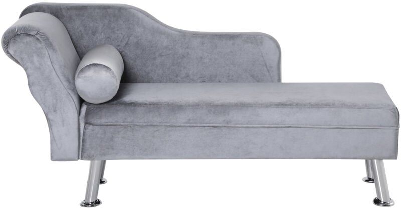 Chaise Longue Imbottita con Cuscino Incluso in Metallo e Velluto Grigio 160x56x75 cm