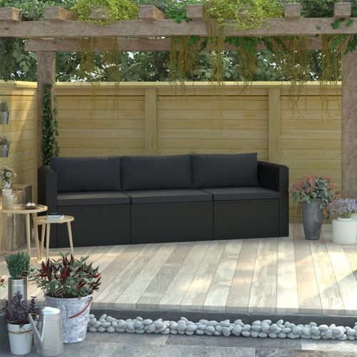 Set Divani da Giardino 3 pz con Cuscini in Polyrattan Nero VD45597