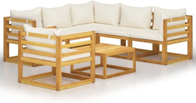 Set Divani da Giardino 7 pz con Cuscini Crema Massello Acacia - Hommoo