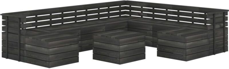 Set Divani da Giardino su Pallet 11 pz Legno Pino Grigio Scuro - Hommoo