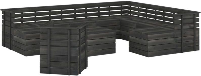 Set Divani da Giardino su Pallet 12 pz Legno Pino Grigio Scuro