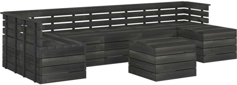 Set Divani da Giardino su Pallet 8 pz Legno Pino Grigio Scuro