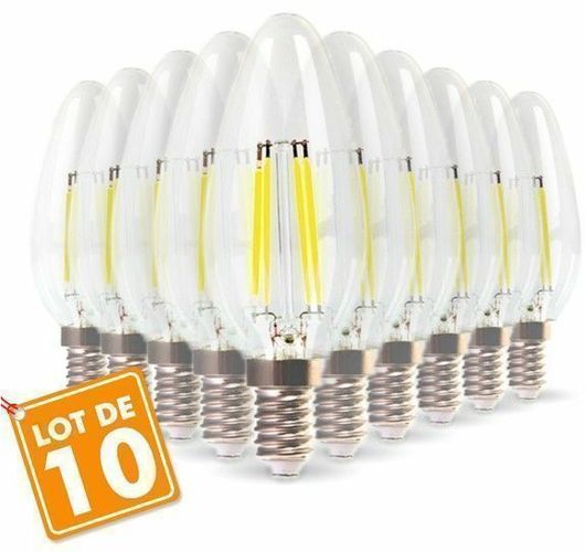 Lotto di 10 lampadine a fiamma filamento 4w eq. 40W bianco caldo E14 base 2700K