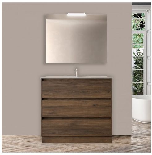 Mobile bagno a terra 100 cm in legno Rovere eternity con lavabo in porcellana | 100 cm - Con colonna