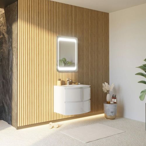 mobile bagno curvo sospeso 70CM bianco lucido specchio led 80X60 los angeles