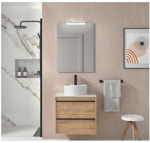 Mobile bagno sospeso 60 cm Nevada in legno Rovere ostippo con lavabo a ciotola 60 cm - Standard