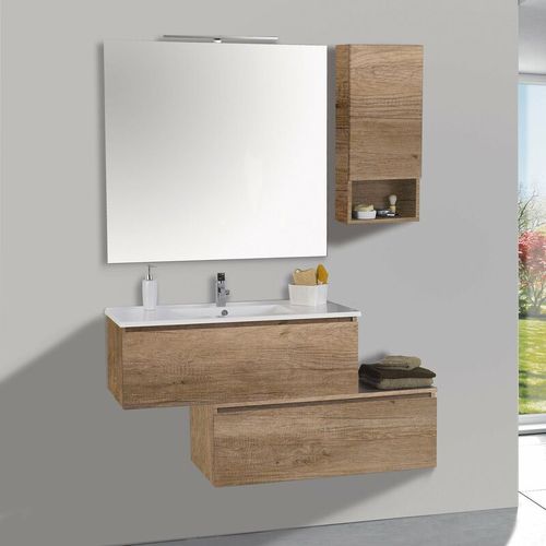 Mobile da Bagno Sospeso 100cm Pensile P18cm Boston 15 Noce Chiaro Frassinato - Mazzoni