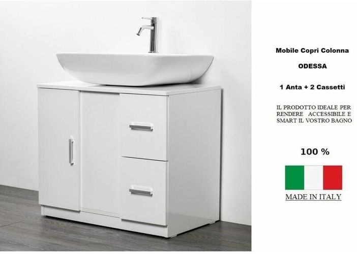 Mobile Sotto Lavabo 1 Anta 2 Cassetti Bianco Effetto Lucido