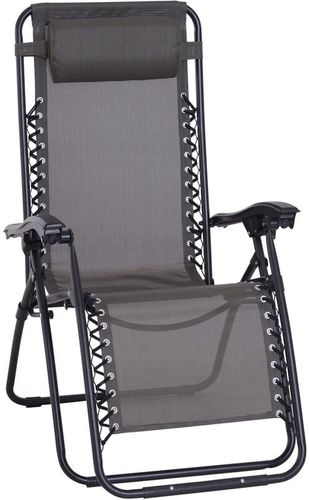 Poltrona Sedia Sdraio Pieghevole Reclinabile Lettino Relax per Giardino Spiaggia Esterno, Grigio, 90x65x110cm