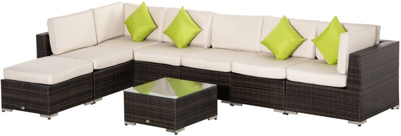 Salotto da Giardino con 8 Pz Componibili in Rattan, Alluminio e Vetro Temperato, Multicolore - Outsunny