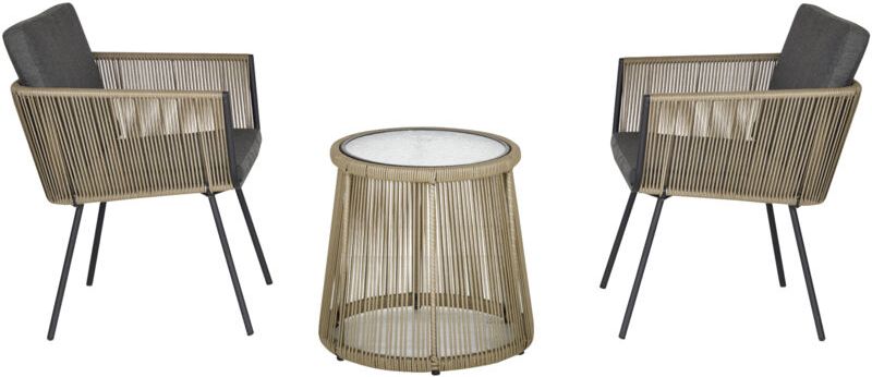 Set 2 Poltroncine con Tavolino da Esterno in PE Rattan Cachi e Grigio - Outsunny