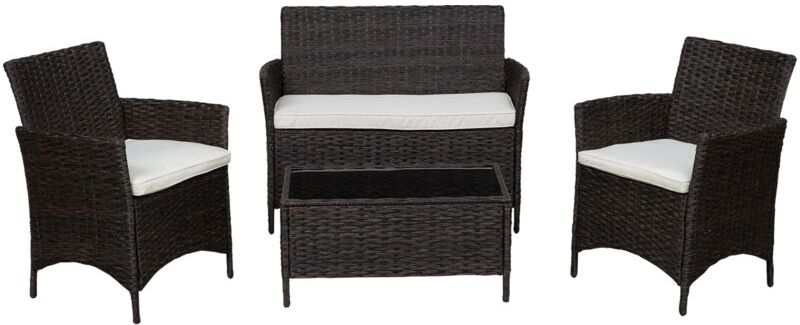 Set Arredo da Esterno Divanetto con 2 Poltroncine e Tavolino in pe Rattan Nero e Bianco - Outsunny