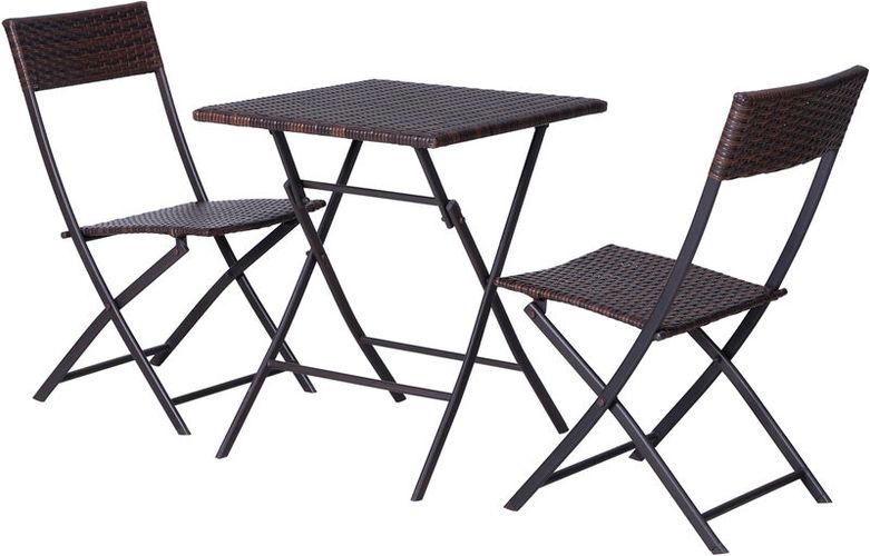 Set Tavolino da Giardino con 2 Sedie Pieghevoli in PE Rattan, Marrone - Outsunny