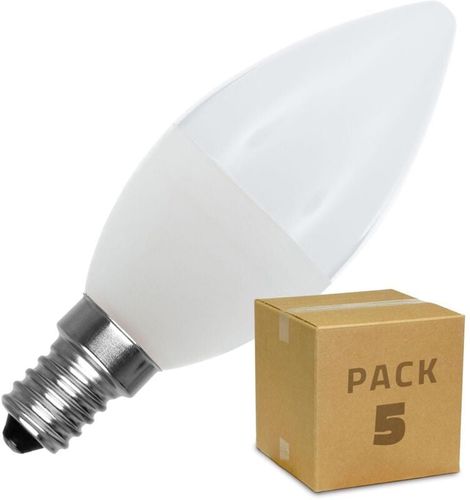 Pack 5 Lampadine LED E14 C37 5W Bianco Caldo 2800K - 3200K