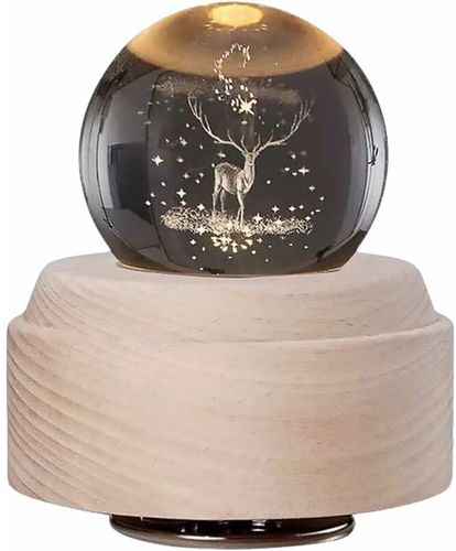 Palla di neve natalizia musicale con glitter vorticoso Rudolph Renna Sfera di cristallo con supporto in legno Lampada a led Luce notturna